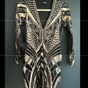 express black and gold sequin mini dress